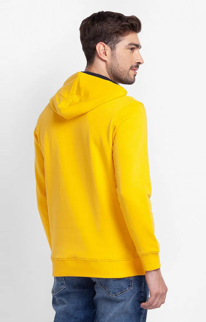 Spykar Chrome Yellow Cotton Full Sleeve Hooded Sweatshirt For Men