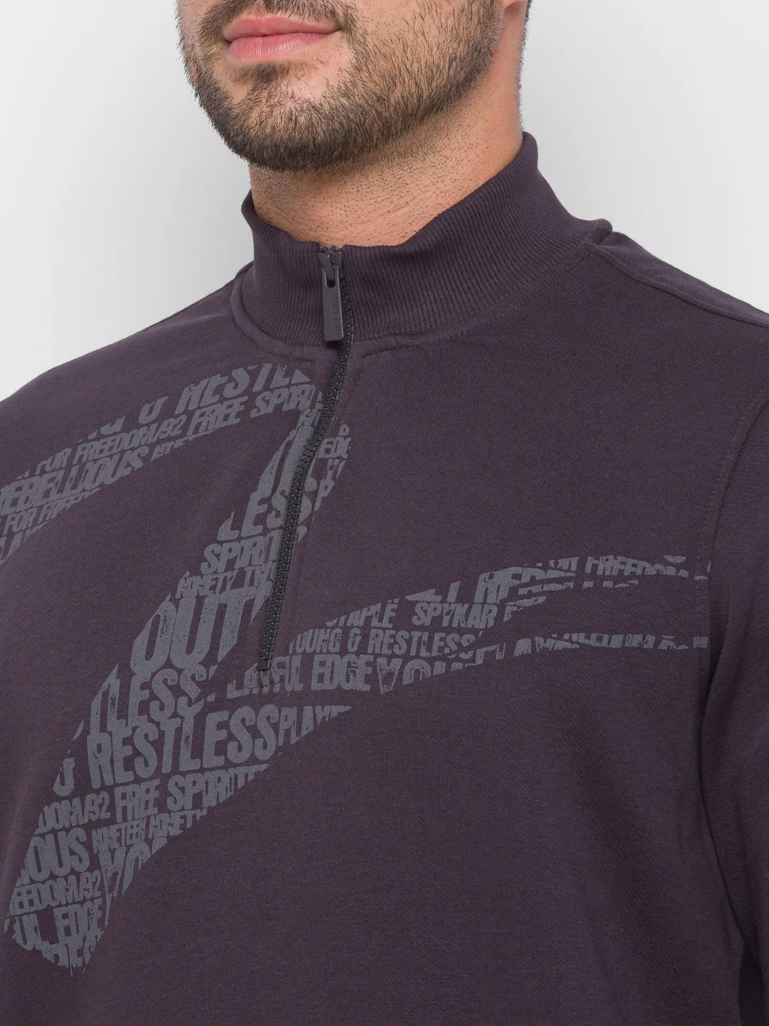 Spykar Men Grey Cotton Regular Fit Sweatshirt