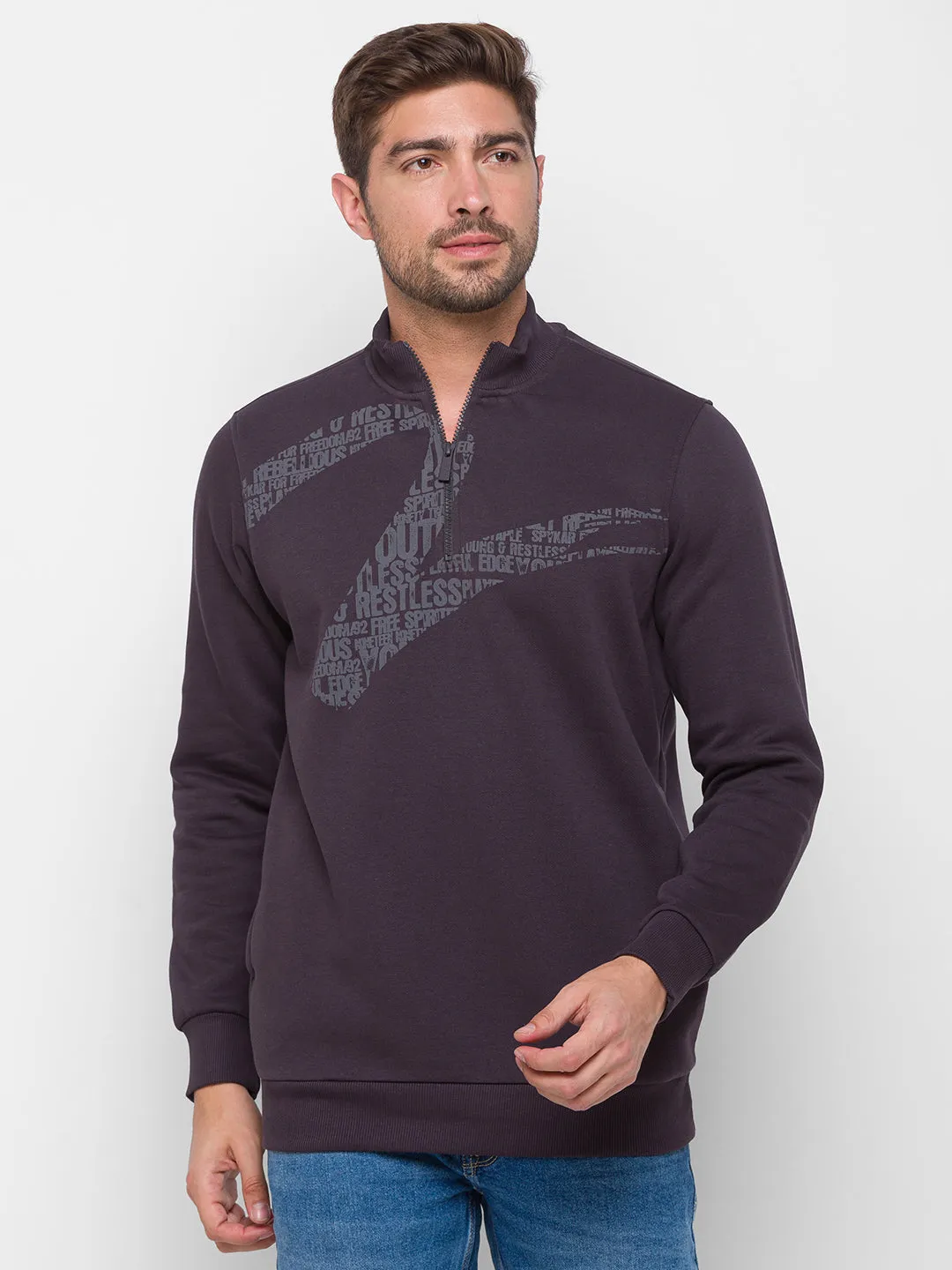 Spykar Men Grey Cotton Regular Fit Sweatshirt