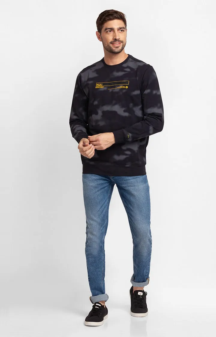 Spykar Navy Blue Cotton Full Sleeve Round Neck Sweatshirt For Men