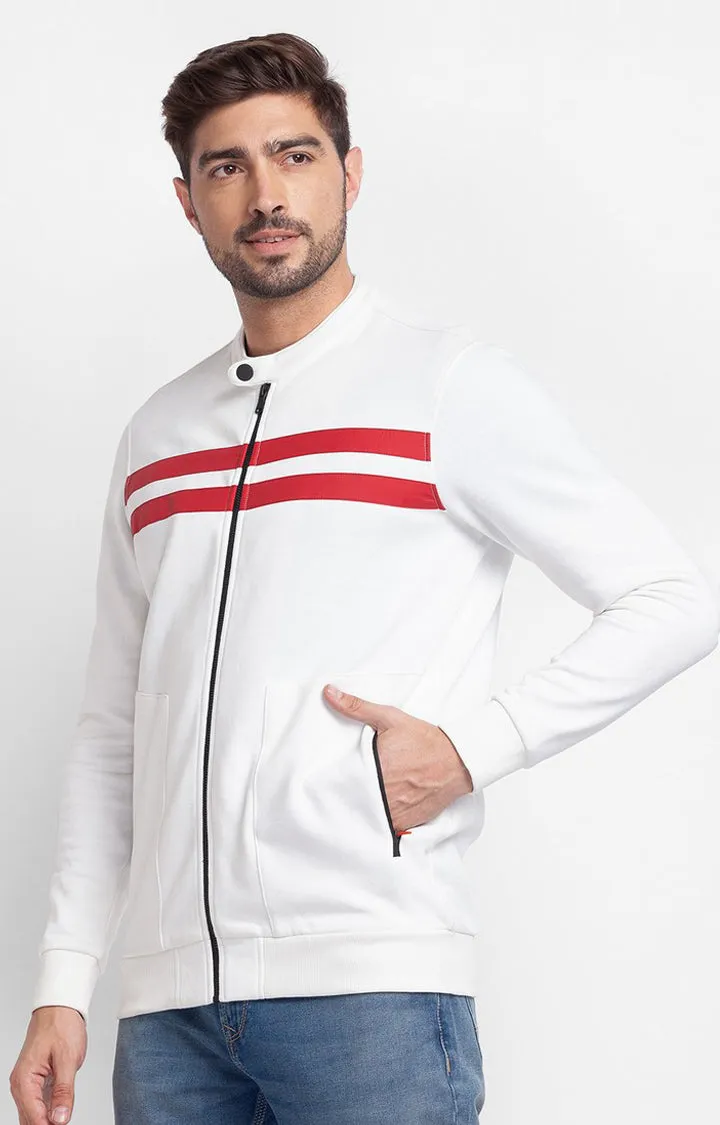 Spykar White Cotton Full Sleeve High Neck Sweatshirt For Men