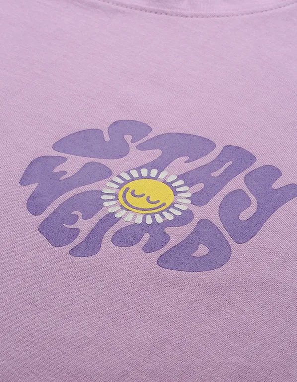 Stay Weird Lilac Oversized Pocket Graphic Printed Tshirt