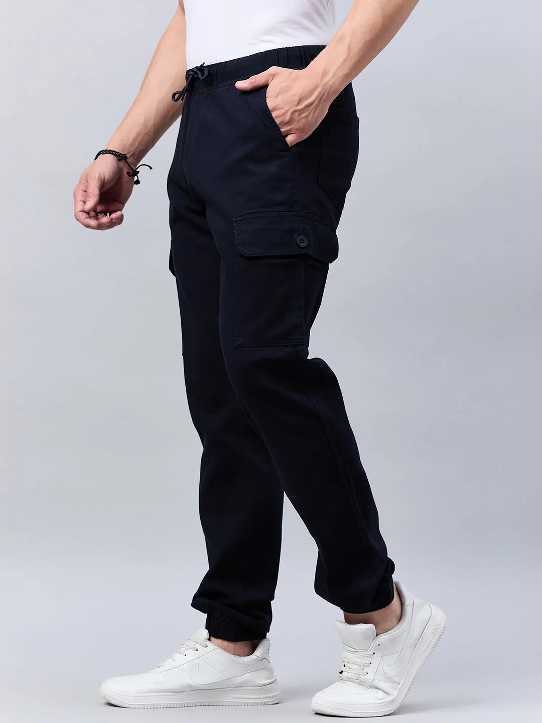 Style Quotient Men Navy Stretchable Jogger Trouser