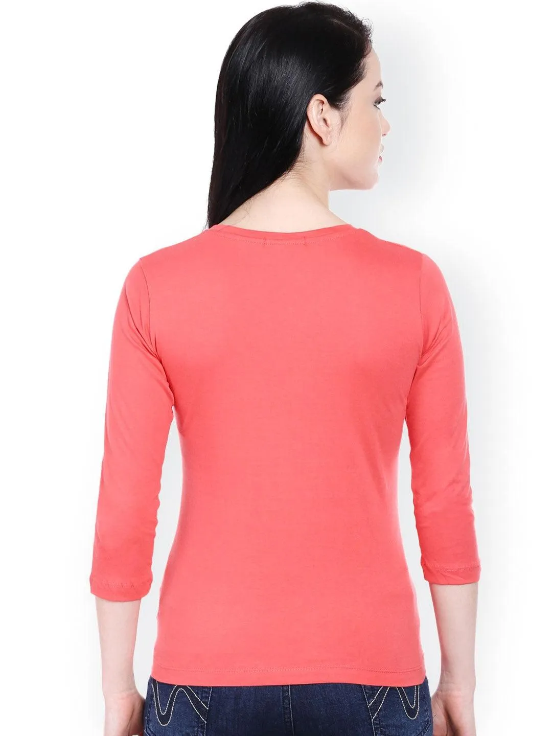 Style Quotient Women Coral V-Neck Solid Fashion Tshirts