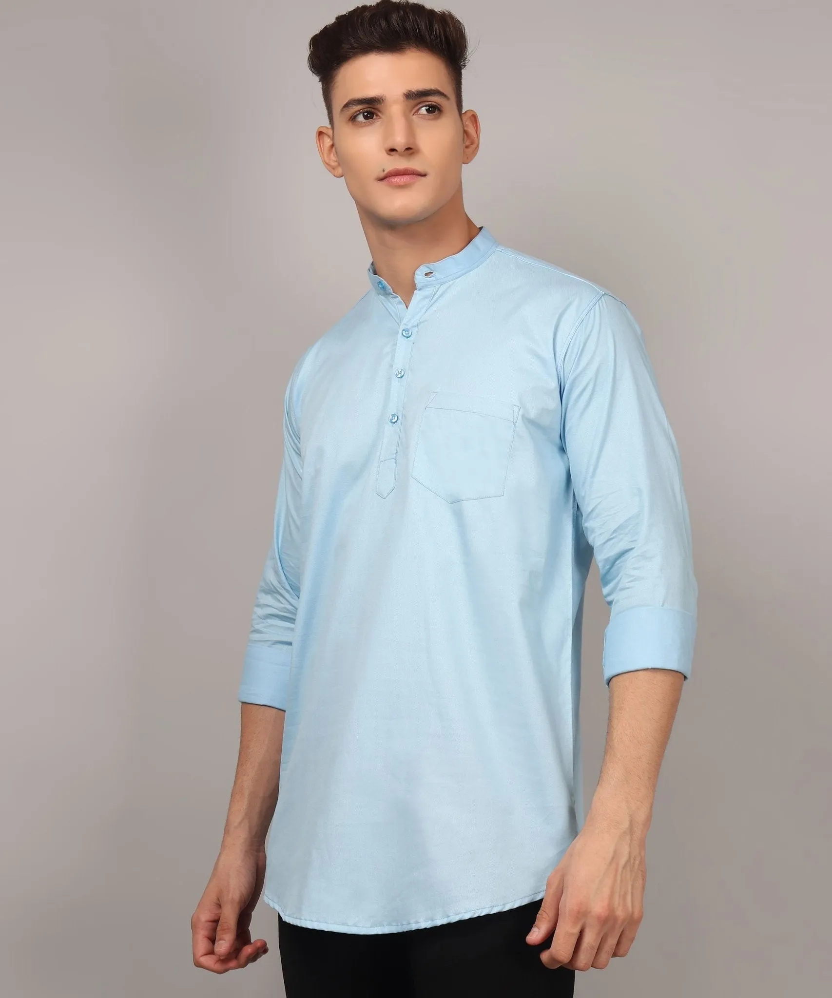 TryBuy Premium Cotton Made Trendy Ethnic Sky Blue Kurta for Men