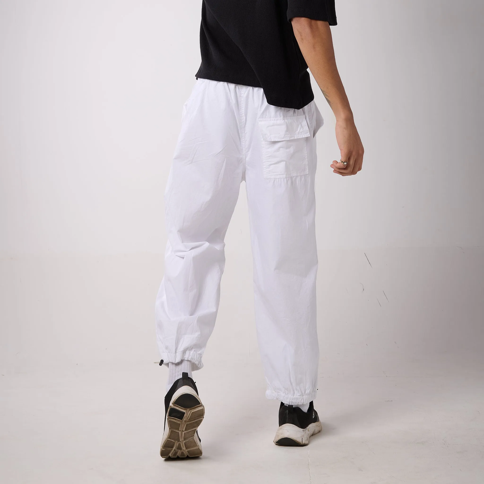 White Oversized Parachute Pants for Men