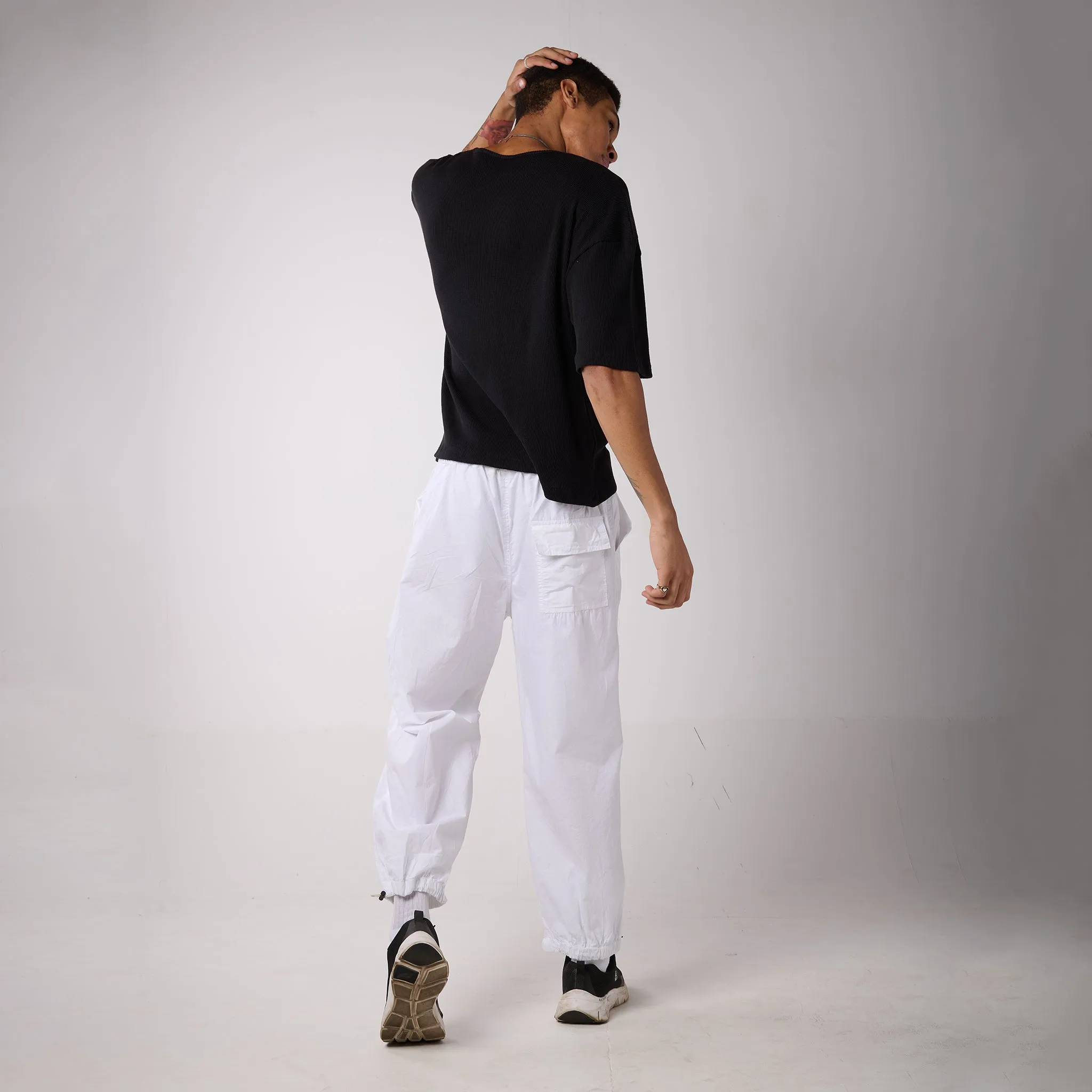 White Oversized Parachute Pants for Men