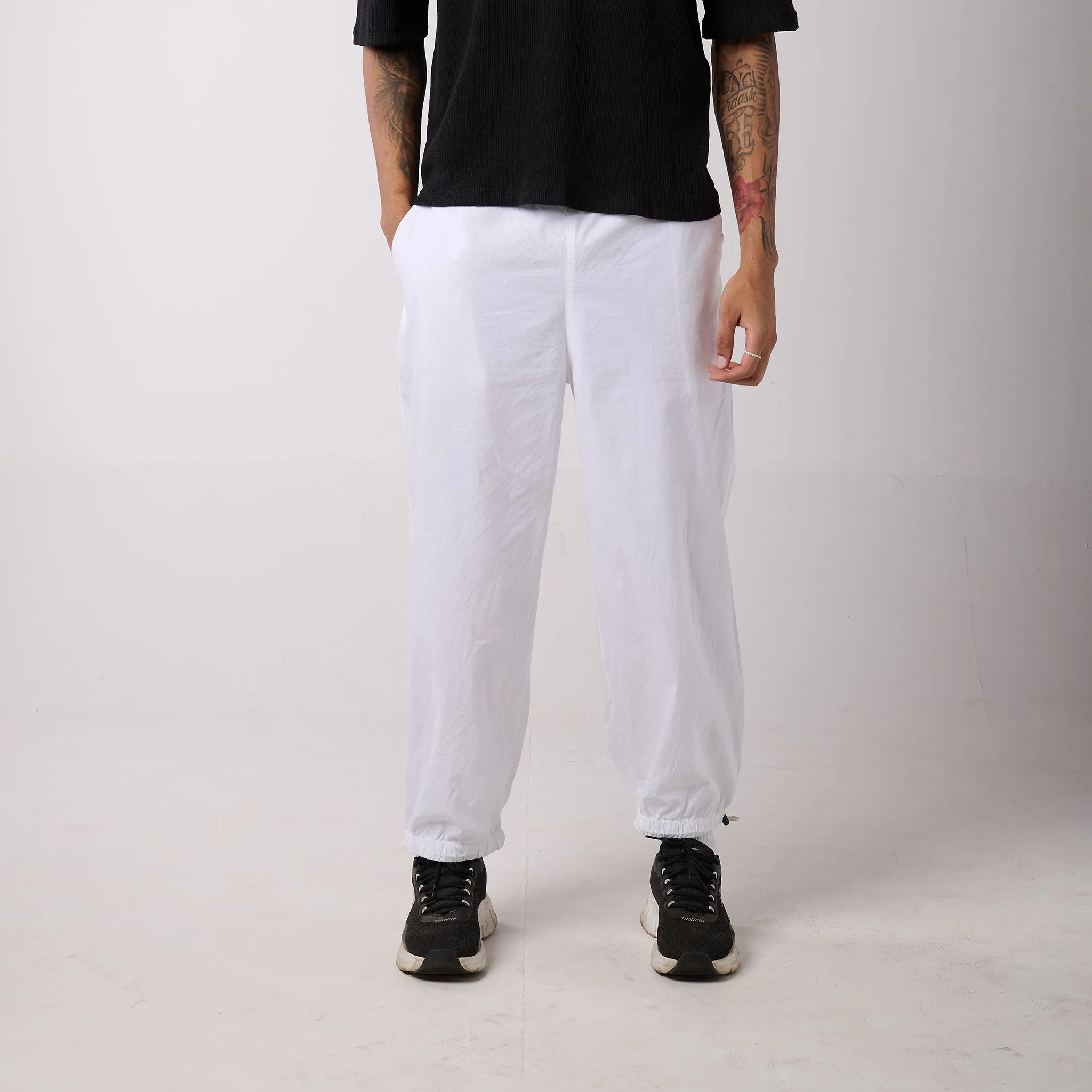 White Oversized Parachute Pants for Men