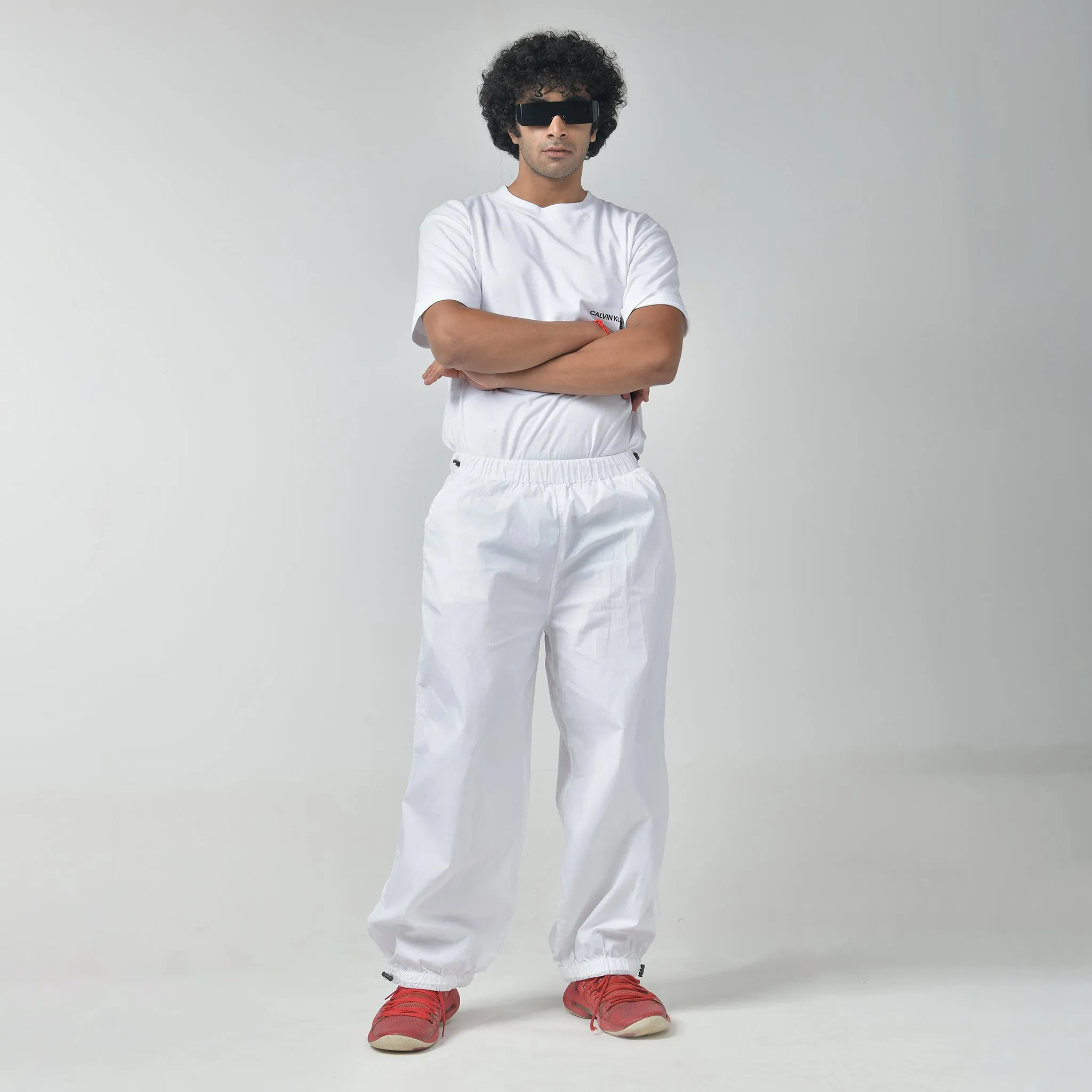 White Oversized Parachute Pants for Men