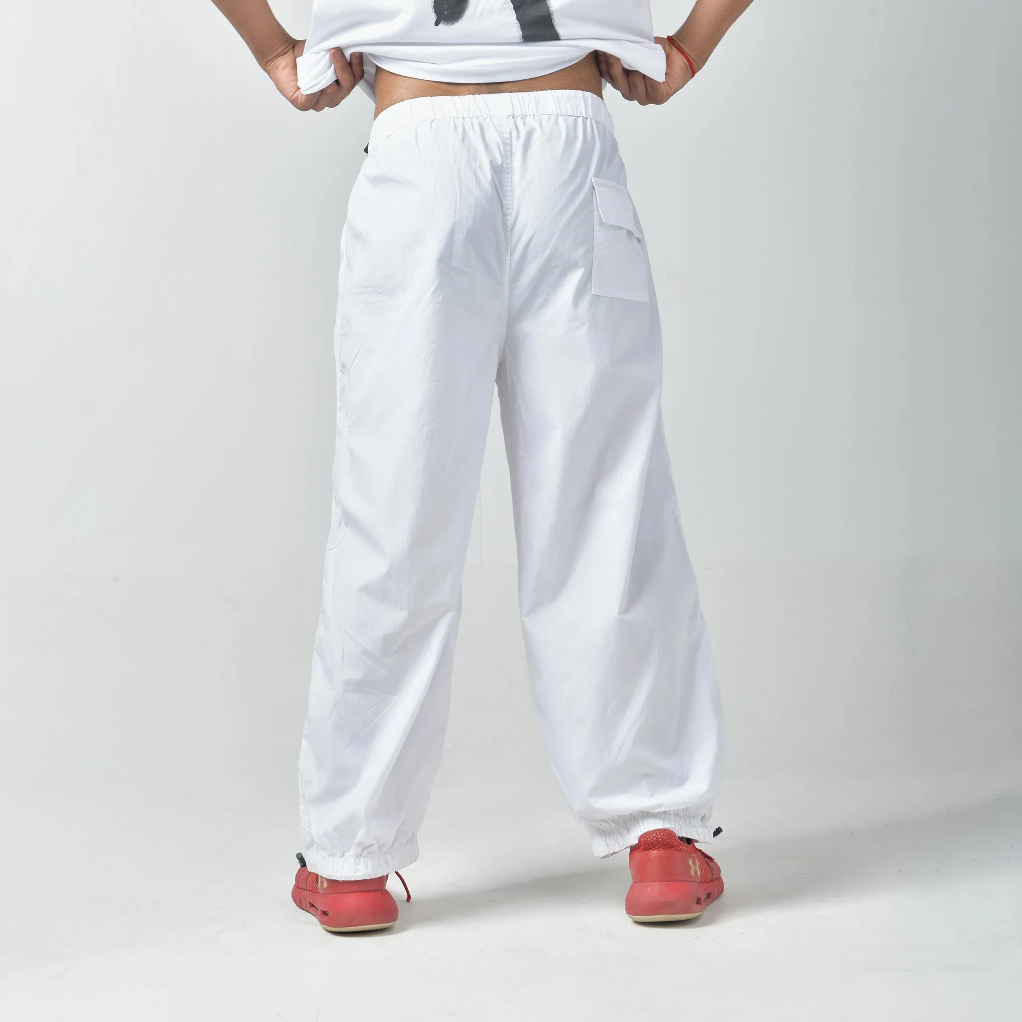 White Oversized Parachute Pants for Men