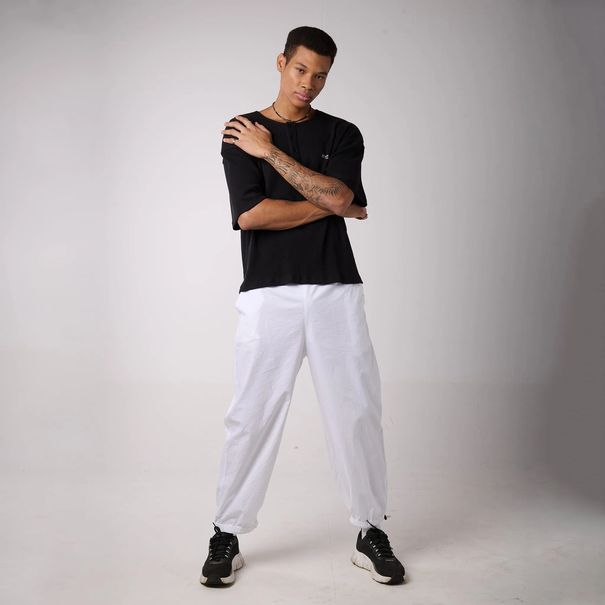 White Oversized Parachute Pants for Men