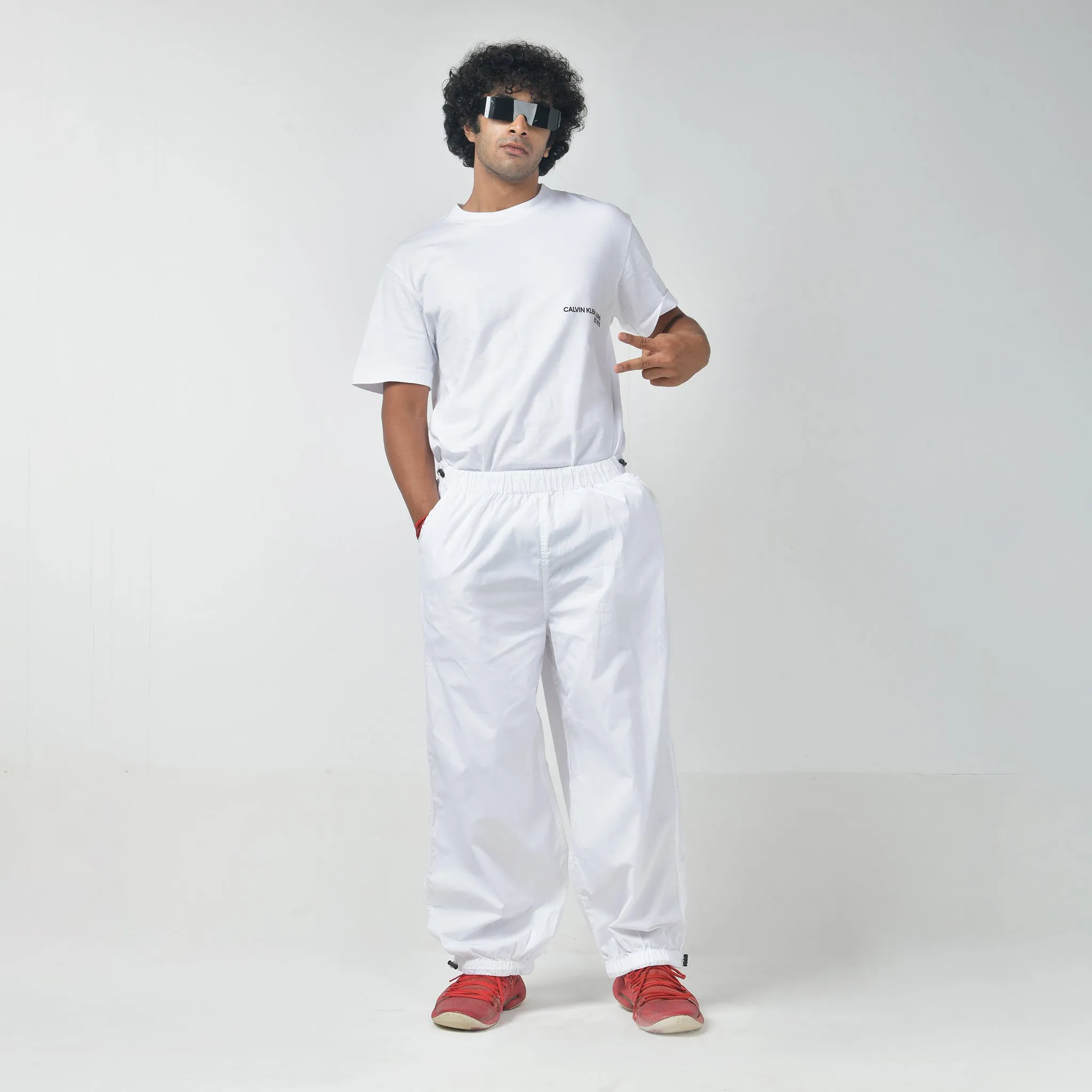 White Oversized Parachute Pants for Men