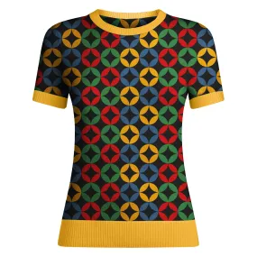 Women's Colorful Knitted T-shirt With Geometry