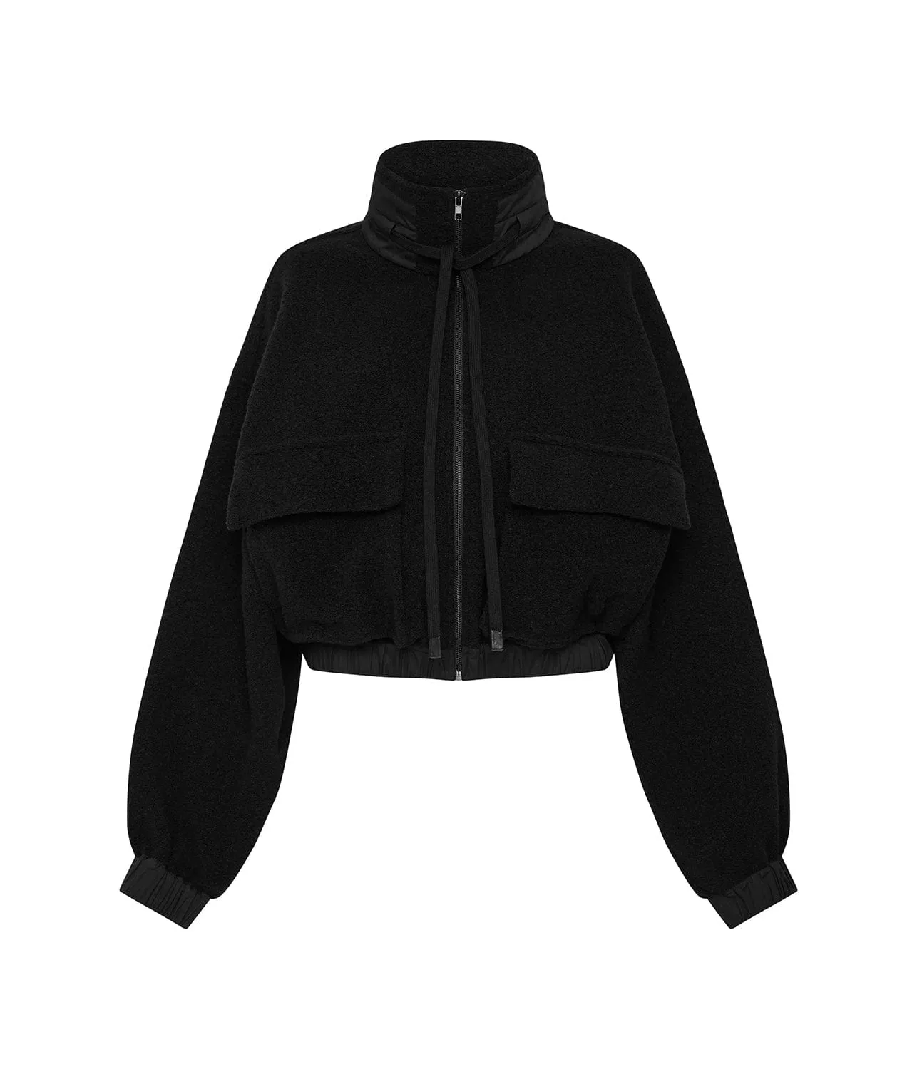 WOOLLEN ZIP FRONT JACKET- BLACK