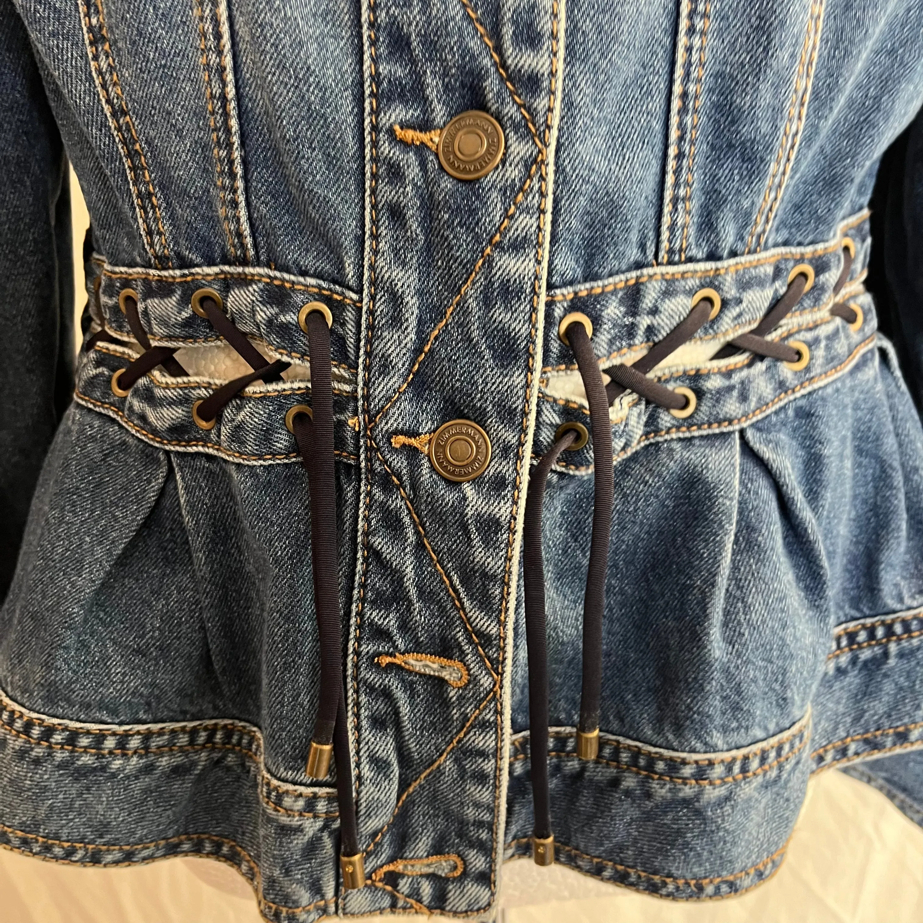 Zimmermann Blue Rhythmic Lace-up Denim Jacket L